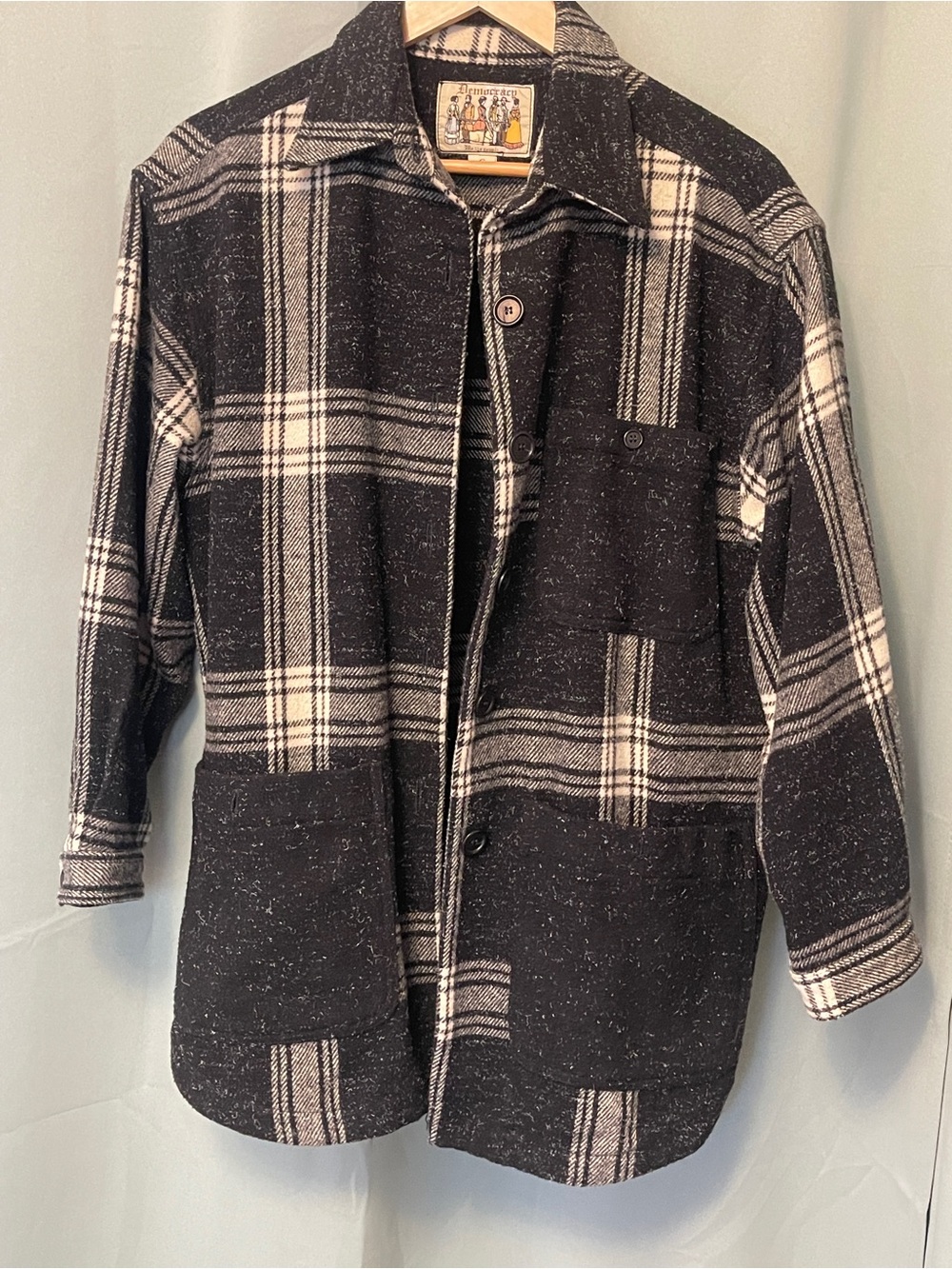 "VTG 90s Democracy Wool Blend Plaid GrungeCore Shacket. Made in USA, Size Small